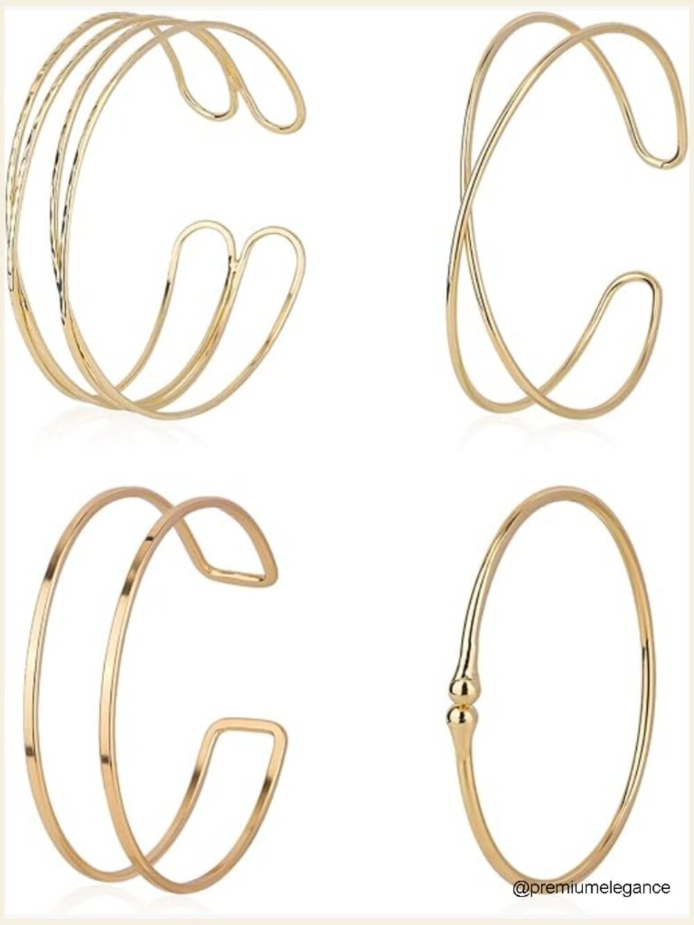 4pcs Gold Arm Cuff Set - Adjustable Coil Bracelets for Women Stackable